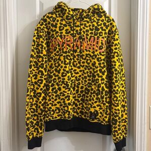 Y2K Black Pyramid Mens Yellow Leopard Print Hoodie Sweatshirt Large Streetwear